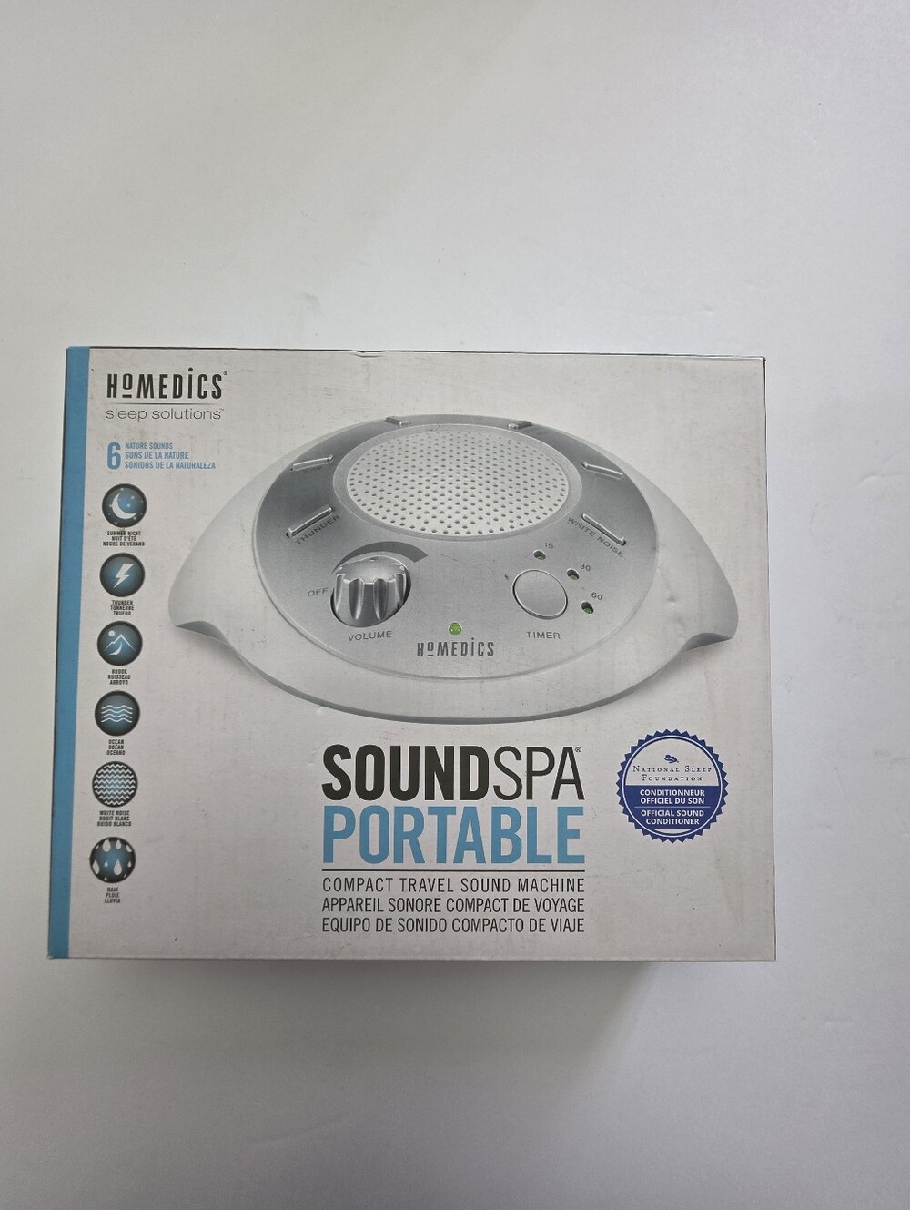 HoMedics Portable Travel Sound Spa, Sleep Therapy Machine - 6 Nature Sounds NIB
